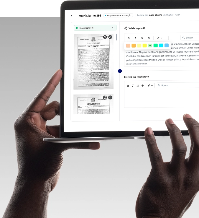 Plataforma IARI mostrando una matrícula validada por IA en una tablet